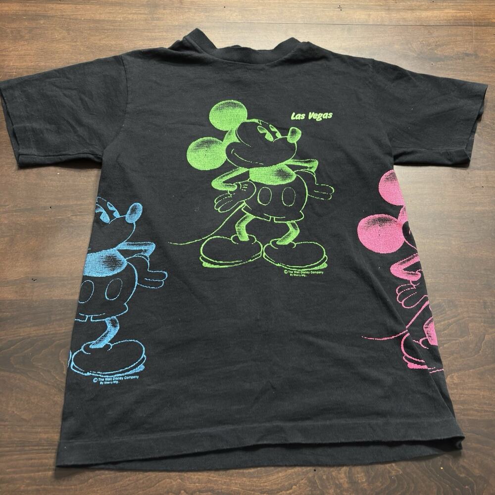 Vtg 90s Mickey Mouse Neon Disney Double Side Graphic Tee Shirt Medium Las Vegas